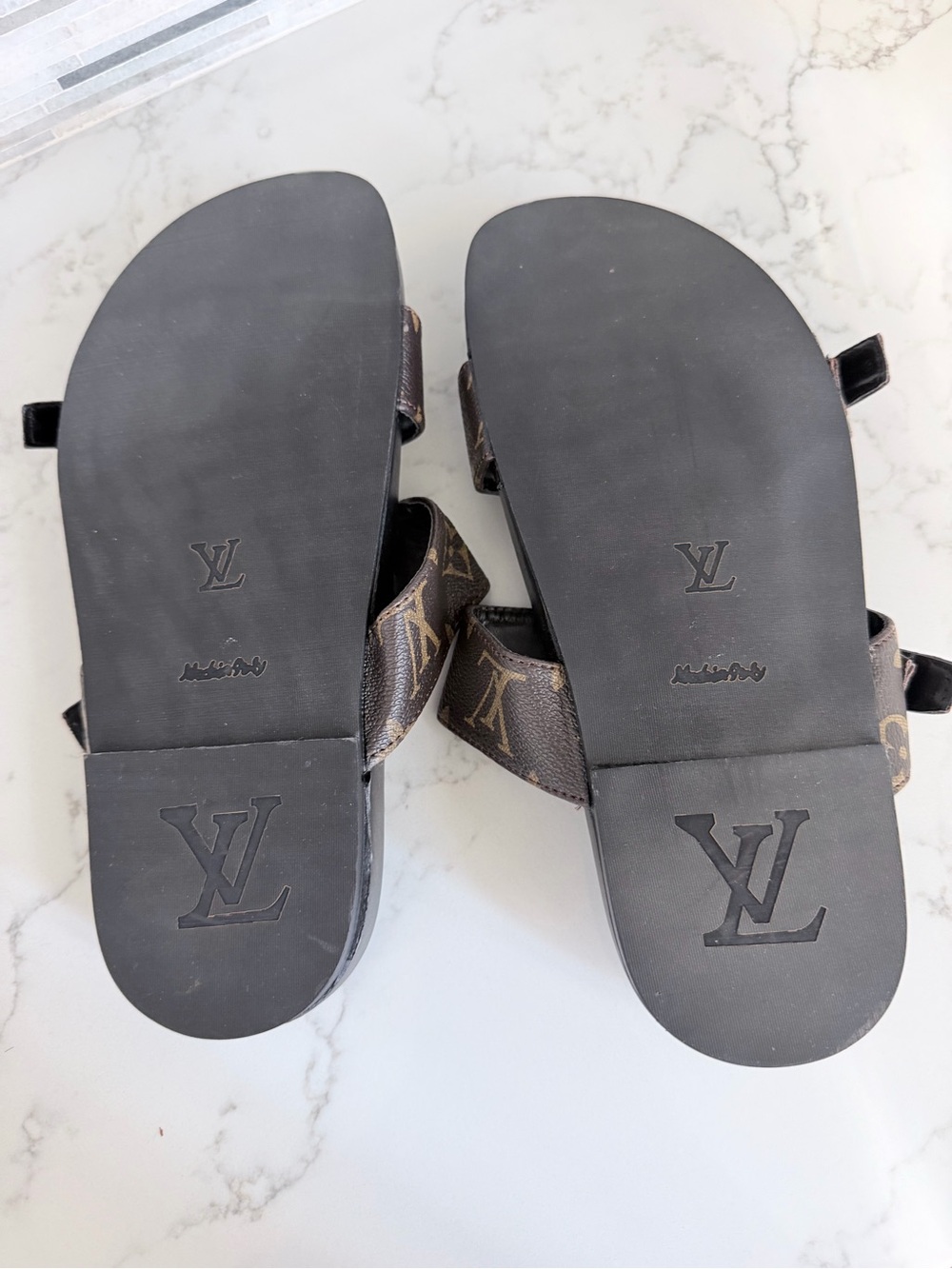 Louis Vuitton Brown Monogram Double-Strap Slide Sandals size 7 - Picture 5 of 7